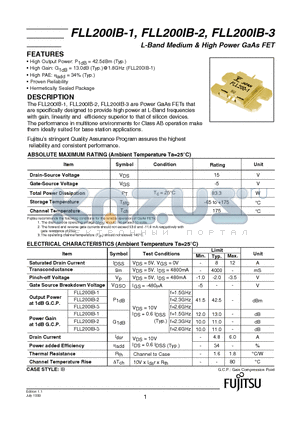 FLL200IB-3 datasheet - L-Band Medium & High Power GaAs FET