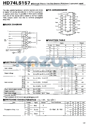 HD74LS157 datasheet - Quadruple 2-line-to-1-line Data Selectors/Multiplexers(noninverted outputs)