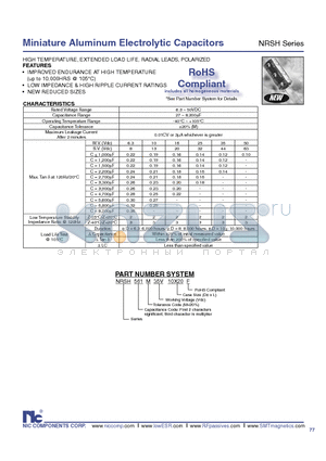 NRSH122M50V12.5X25F datasheet - Miniature Aluminum Electrolytic Capacitors