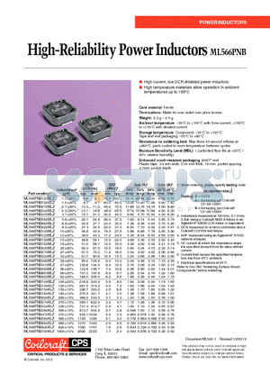 ML566PNB152MLZ datasheet - High-Reliability Power Inductors