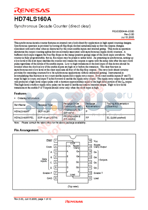 HD74LS160AP datasheet - Synchronous Decade Counter (direct clear)
