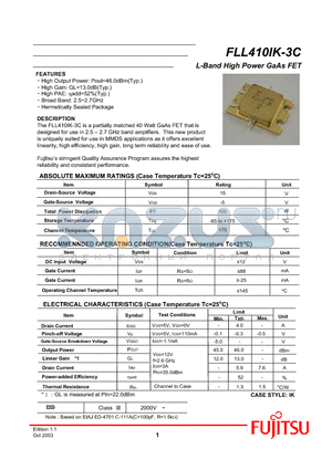 FLL410IK-3C datasheet - L-Band High Power GaAs FET