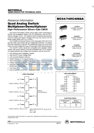 MC74HCXXXXADT datasheet - Quad Analog Switch/Multiplexer/Demultiplexer