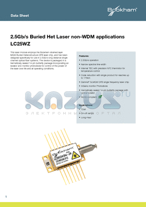 LC25WZAA-J34 datasheet - 2.5Gb/s Buried Het Laser non-WDM applications