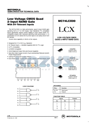 MC74LCX00SD datasheet - Low-Voltage CMOS Quad 2-Input NAND Gate With 5V-Tolerant Inputs