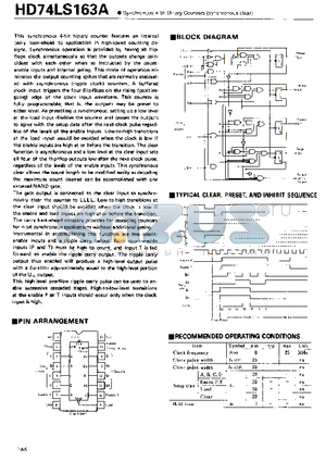 HD74LS163A datasheet - Synchronous 4-bit Binary Counters(synchronous clear)