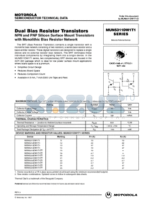 MUN5312DW1T1 datasheet - Dual Bias Resistor Transistors