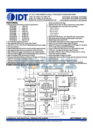 IDT72T3665L5BBI datasheet - 2.5 VOLT HIGH-SPEED TeraSyncTM FIFO 36-BIT CONFIGURATIONS