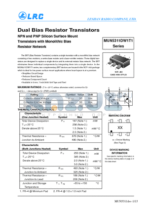 MUN5315DW1T1 datasheet - Dual Bias Resistor Transistors