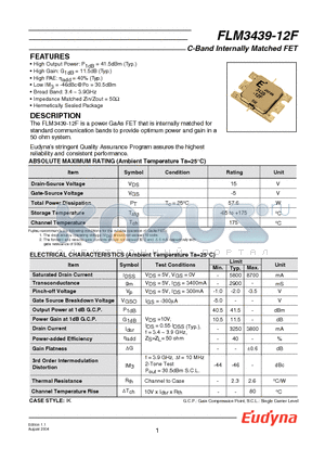 FLM3439-12F datasheet - C-Band Internally Matched FET