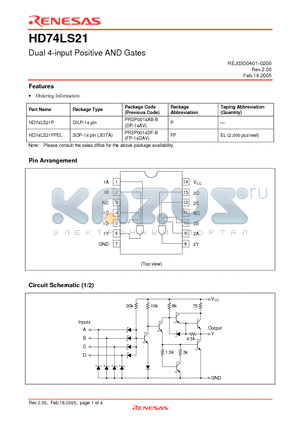 HD74LS21 datasheet - Dual 4-input Positive AND Gates