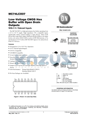 MC74LCX07D datasheet - Low-Voltage CMOS Hex Buffer with Open Drain Outputs