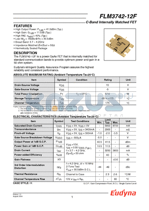 FLM3742-12F datasheet - C-Band Internally Matched FET