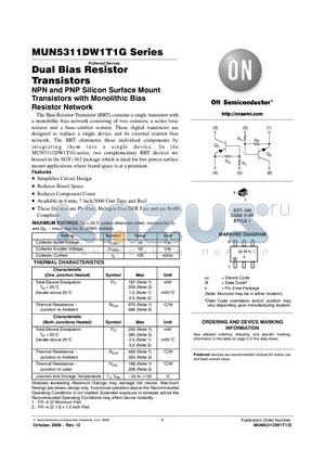 MUN5316DW1T1G datasheet - Dual Bias Resistor Transistors