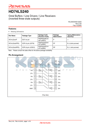 HD74LS240FPEL datasheet - Octal Buffers / Line Drivers / Line Receivers (inverted three-state outputs)