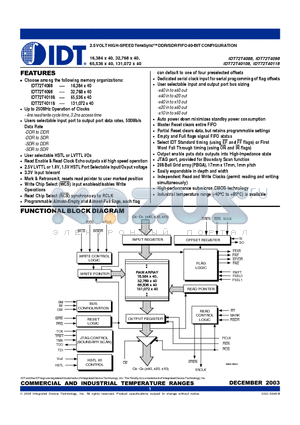 IDT72T40108L4BBI datasheet - 2.5 VOLT HIGH-SPEED TeraSync DDR/SDR FIFO 40-BIT CONFIGURATION