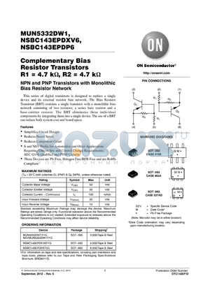 MUN5332DW1 datasheet - Complementary Bias Resistor Transistors R1 = 4.7 k, R2 = 4.7 k
