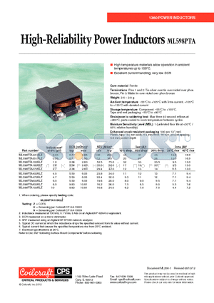 ML598PTA602KLZ datasheet - High-Reliability Power Inductors