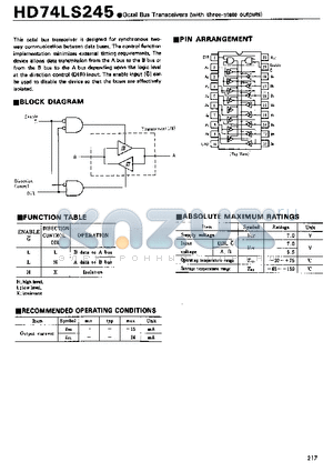 HD74LS245 datasheet - OCTAL BUS TRANCEIVERS (WITH THREE STATE OUTPUTS)