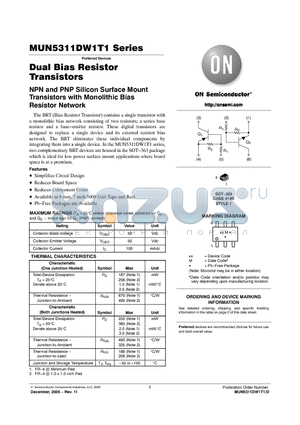 MUN5332DW1T1 datasheet - Dual Bias Resistor Transistors