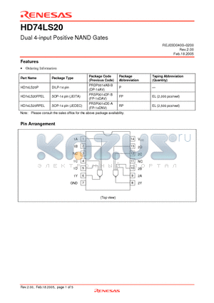 HD74LS20FPEL datasheet - Dual 4-input Positive NAND Gates