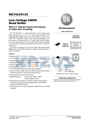 MC74LCX125DR2G datasheet - Low-Voltage CMOS Quad Buffer