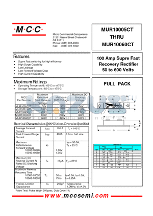 MUR10005CT datasheet - 100 Amp Supre Fast Recovery Rectifier 50 to 600 Volts