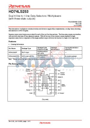 HD74LS253FPEL datasheet - Dual 4-line-to-1-line Data Selectors / Multiplexers (with three-state outputs)