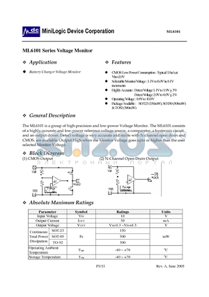 ML6101X252XX datasheet - Voltage Monitor