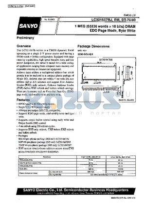 LC321667BT-70 datasheet - 1 MEG (65536 words X 16 bits) DRAM EDO Page Mode, Byte Write