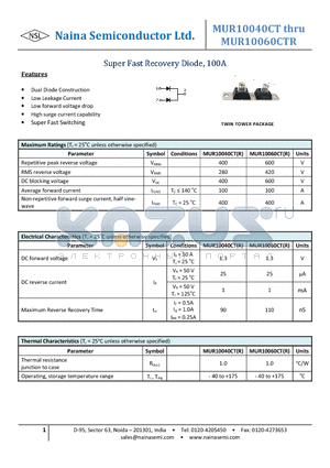 MUR10060CT datasheet - Super Fast Recovery Diode, 100A