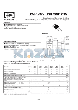 MUR1010CT datasheet - Glass Passivated Super Fast Rectifiers