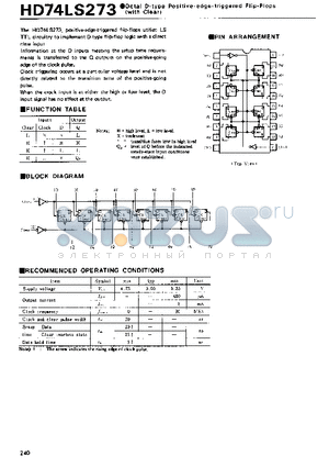HD74LS273 datasheet - Octal D-type Positive-edge-triggered Flip-Flops(with Clear)