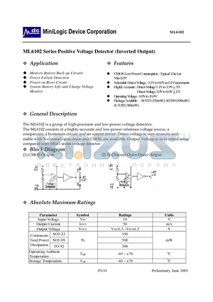 ML6102 datasheet - Positive Voltage Detector (Inverted Output)