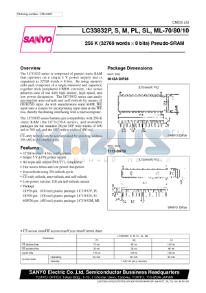 LC33832ML-70 datasheet - 256 K (32768 words X 8 bits) Pseudo-SRAM