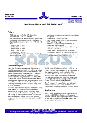 P1819E-08TT datasheet - Low Power Mobile VGA EMI Reduction IC