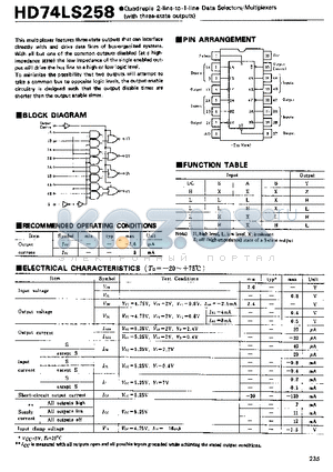 HD74LS258 datasheet - Quadruple 2-line-to-1-line Data Selectors/Multiplexers(with three-state outputs)