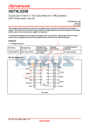 HD74LS258 datasheet - Quadruple 2-line-to-1-line Data Selectors / Multiplexers (with three-state outputs)