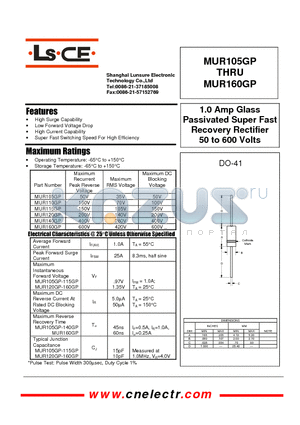 MUR105GP datasheet - 1.0Amp glass passivated super fast recovery rectifier 50to600 volts