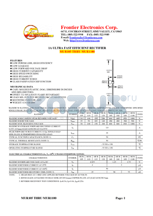 MUR105 datasheet - 1A ULTRA FAST EFFICIENT RECTIFIER