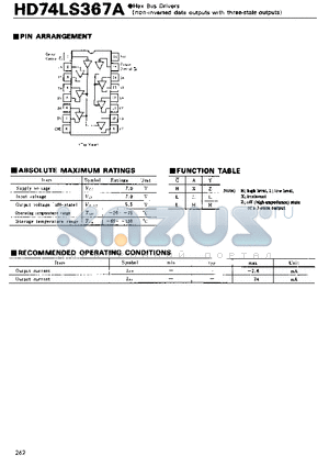 HD74LS367 datasheet - Hex Bus Drivers(non-inverted data outputs with three-state outputs)