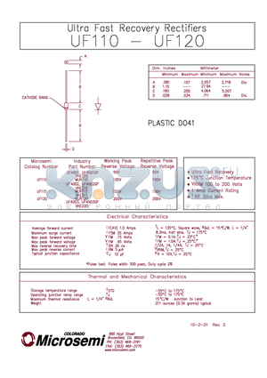 MUR110 datasheet - ULTRA FAST RECOVERY RECTIFIERS