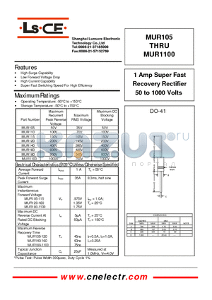 MUR1100 datasheet - 1Amp super fast recovery rectifier 50to1000 volts