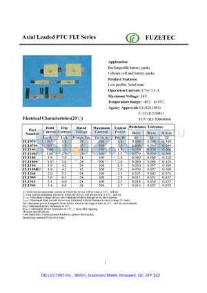 FLT100 datasheet - Axial Leaded PTC FLT Series