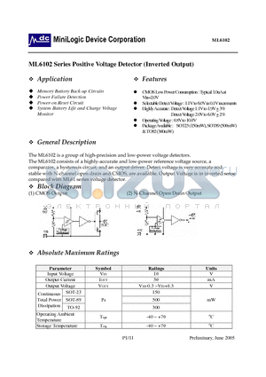 ML6102N302PRG datasheet - ML6102 Series Positive Voltage Detector (Inverted Output)