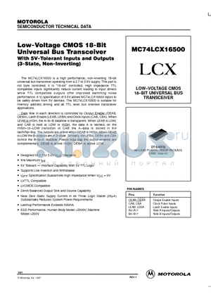 MC74LCX16500DT datasheet - LOW-VOLTAGE CMOS 18-BIT UNIVERSAL BUS TRANSCEIVER