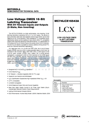 MC74LCX16543A datasheet - LOW-VOLTAGE CMOS 16-BIT LATCHING TRANSCEIVER