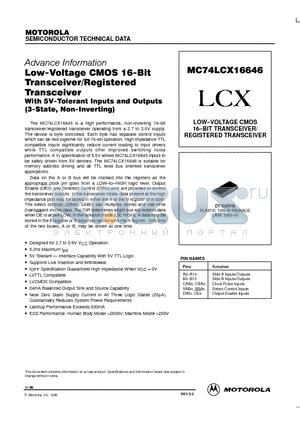 MC74LCX16646DT datasheet - LOW-VOLTAGE CMOS 16-BIT TRANSCEIVER/ REGISTERED TRANSCEIVER