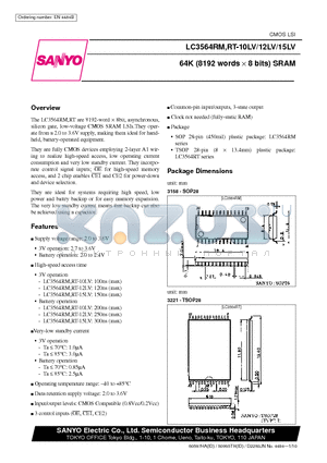 LC3564RT-15LV datasheet - 64K (8192 words  x 8 bits) SRAM