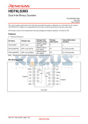 HD74LS393FPEL datasheet - Dual 4-bit Binary Counters